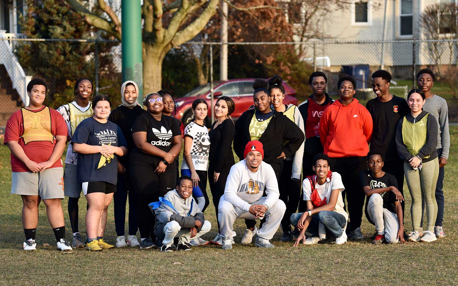 group photo of students in soccer gear